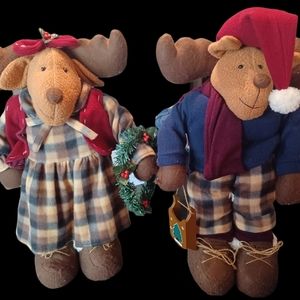 Seymour Mann's Mr and Mrs Happy Holiday Moose with Wreath and Sleigh 22" Tall
